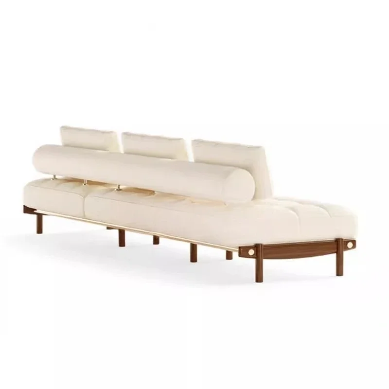 

Light luxury solid wood sofa simple small apartment living room straight row fabric sofa