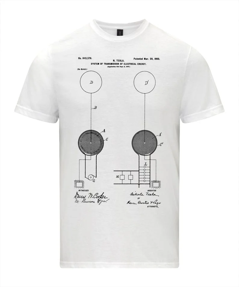 نيكولا تيسلا نظام نقل الطاقة الكهربائية تي شيرت تكنولوجيا تسلا الهندسة الكهربائية شخصية التفكيك عادية
