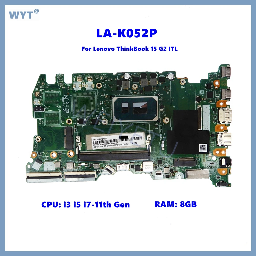 LA-K052P With I3 I5 I7-11th Gen CPU 8GB-RAM Notebook Mainboard For Lenovo ThinkBook 15 G2 ITL Laptop Motherboard 100% Tested OK