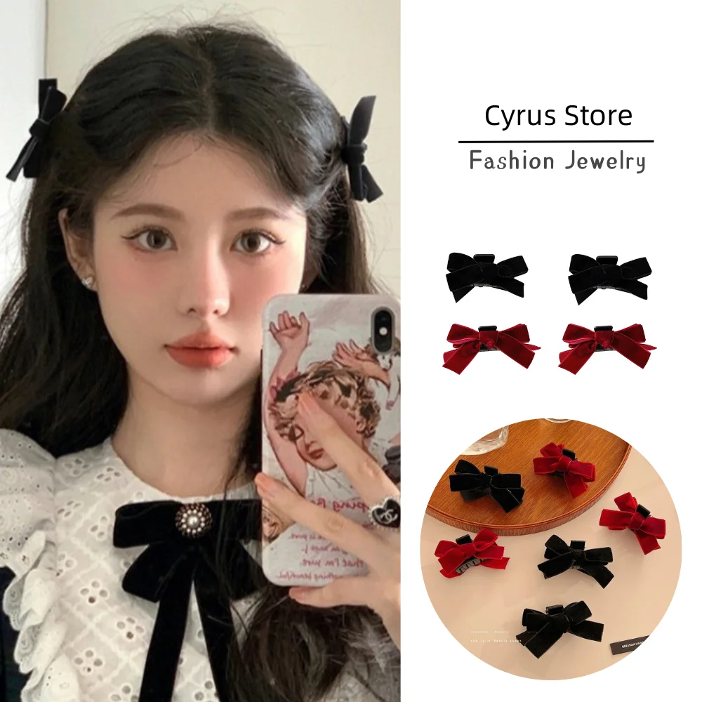 

2PCS/Set Korean Fashion Velvet Double-sided Bow Hair Clips for Women Sweet Girls Small Headband Hair Accessories Student Gifts