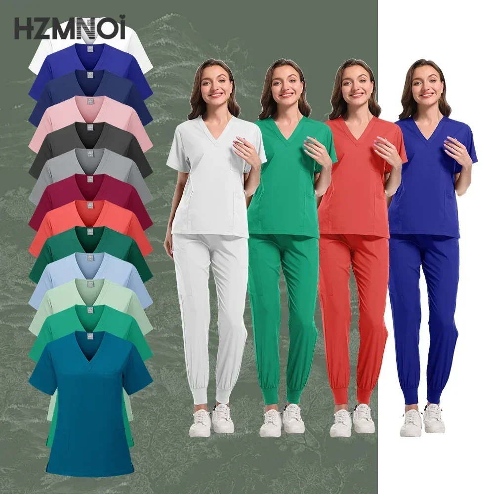 Clearance Scrubs Nursing Uniforms for Women Men Anesthetist Set Tops and Jogger Pants Thin Fabric Operating Room Doctor Workwear