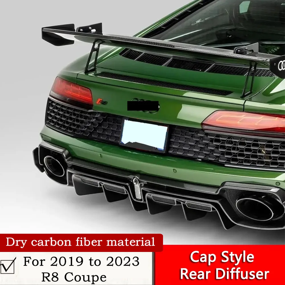 Dry Carbon Cap Style Rear Diffuser For 2019 to 2023 R8 Coupe Refit Upgrade to High-end Version Cap Style Rear Lip of R8