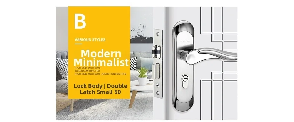 Stainless Steel Door Lock Set Single Tongue 50 Twin Tongue 50 Twin Tongue Small 50 Interior Door Hardware Tools Easy Install