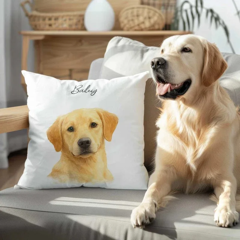 

Custom Dog Portrait Cushion Personalized Artistic Photo Text Pet Adoption Day Keepsake for Pet Families Honor Beloved Furry Baby