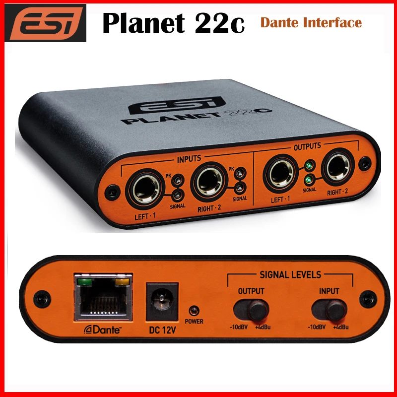 ESI Planet 22c Reference Quality Dante Audio Interface 2 Analog Input 2 Analog Output Channels Dante IP Audio Network PoE