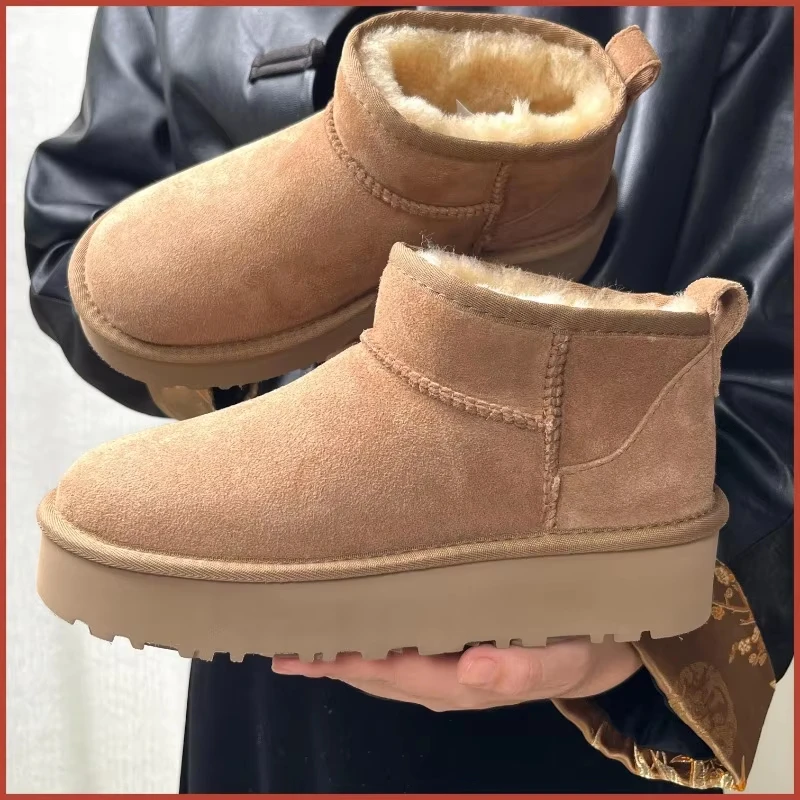 Winter women's thick soled snow boots with sheep fur integrated warm and non slip platform short boots, suitable for women's dai