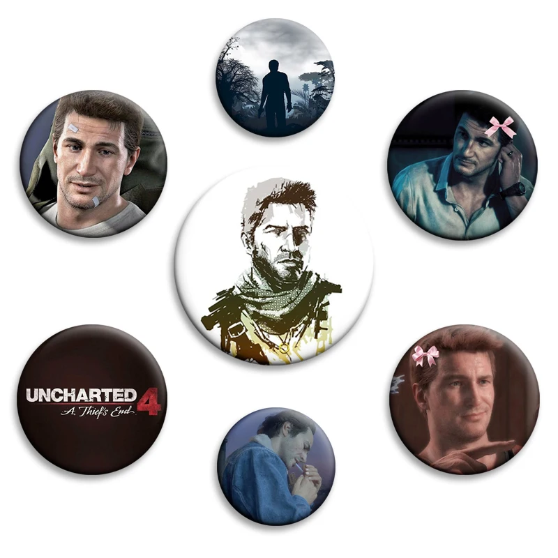 Movie Game Uncharted 4 Enamel Pins Nathan Drake Nate & Sam Creative Brooch Round Badge for Bag Clothes Hat Decor Souvenir Gifts