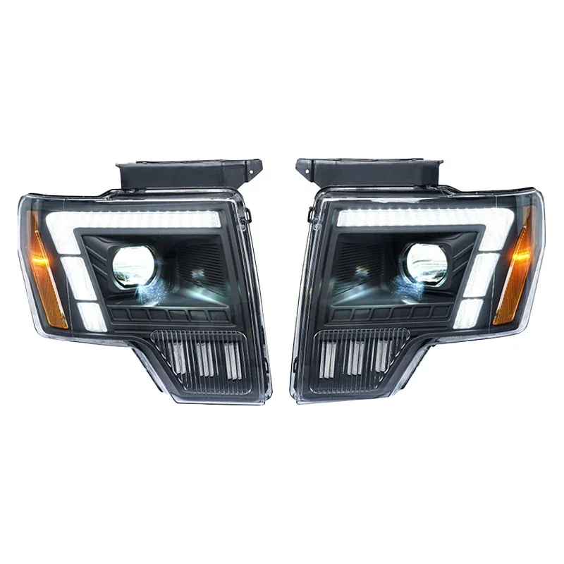 

Светодиодные фары F-стиль для Ford F-150, передние, с последовательным сигналом поворота, белым и янтарным DRL, двойной луч, для Ford F150 2009-2014