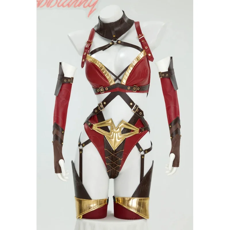 EE01 Mobbunny  Women Red Lingerie Set Cutout Bondage Top and Panty with Gloves Cosplay Costume&0Ww