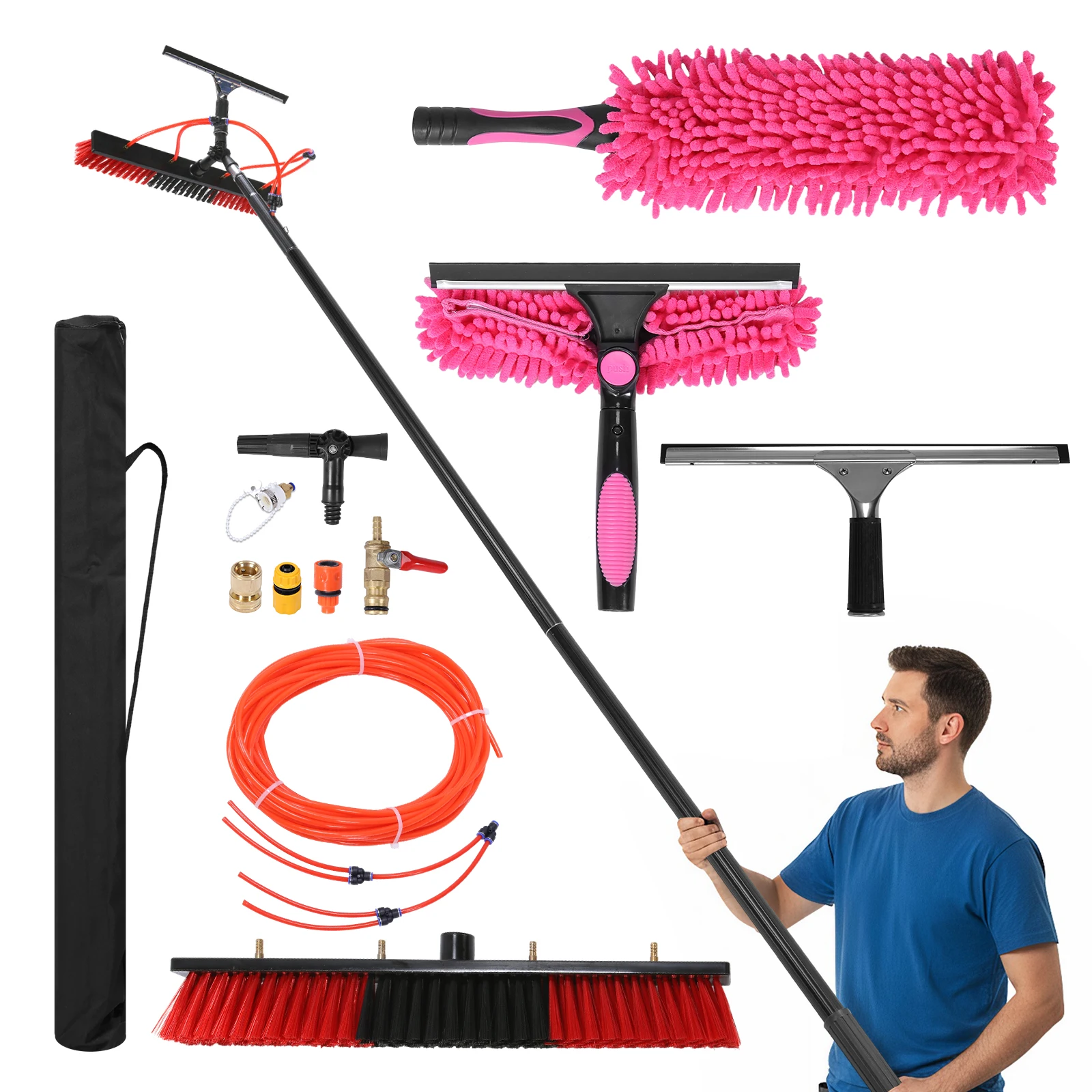 

Набор для чистки солнечных панелей и окон с легкой удлиненной штангой и углом обзора 180° ° Вращающаяся насадка-щетка для солнечных панелей, крыш и автомобилей