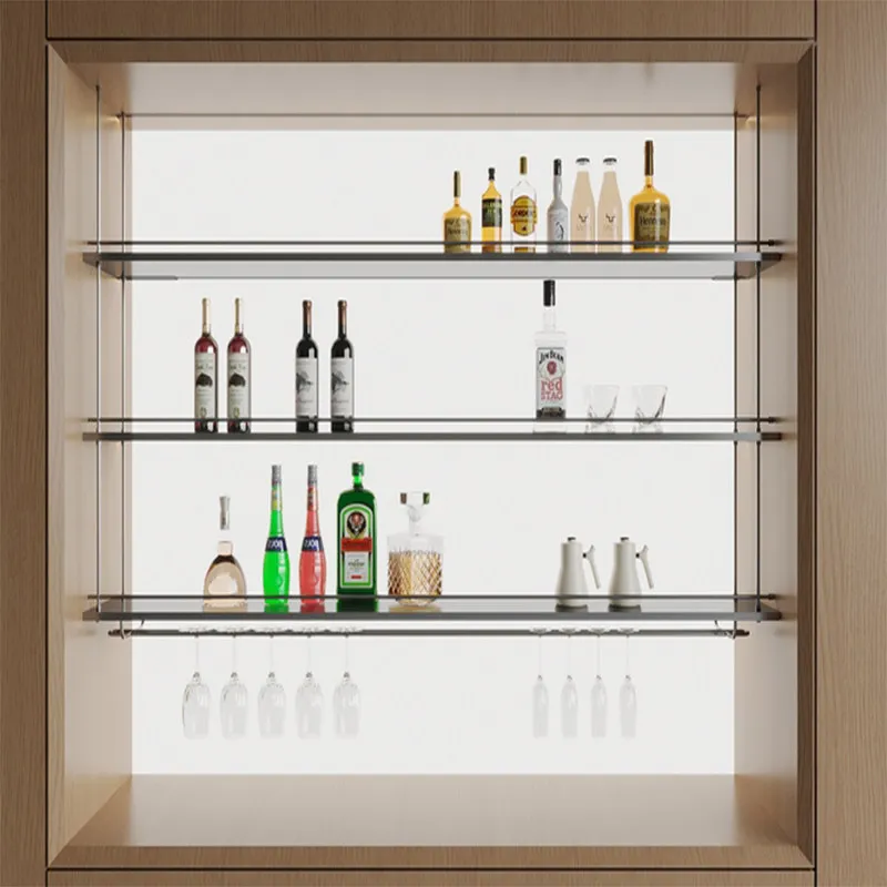 Minimalist Hanger Metal Bar Top Shelf Stainless Steel Hanging Laminate Wine Cabinet