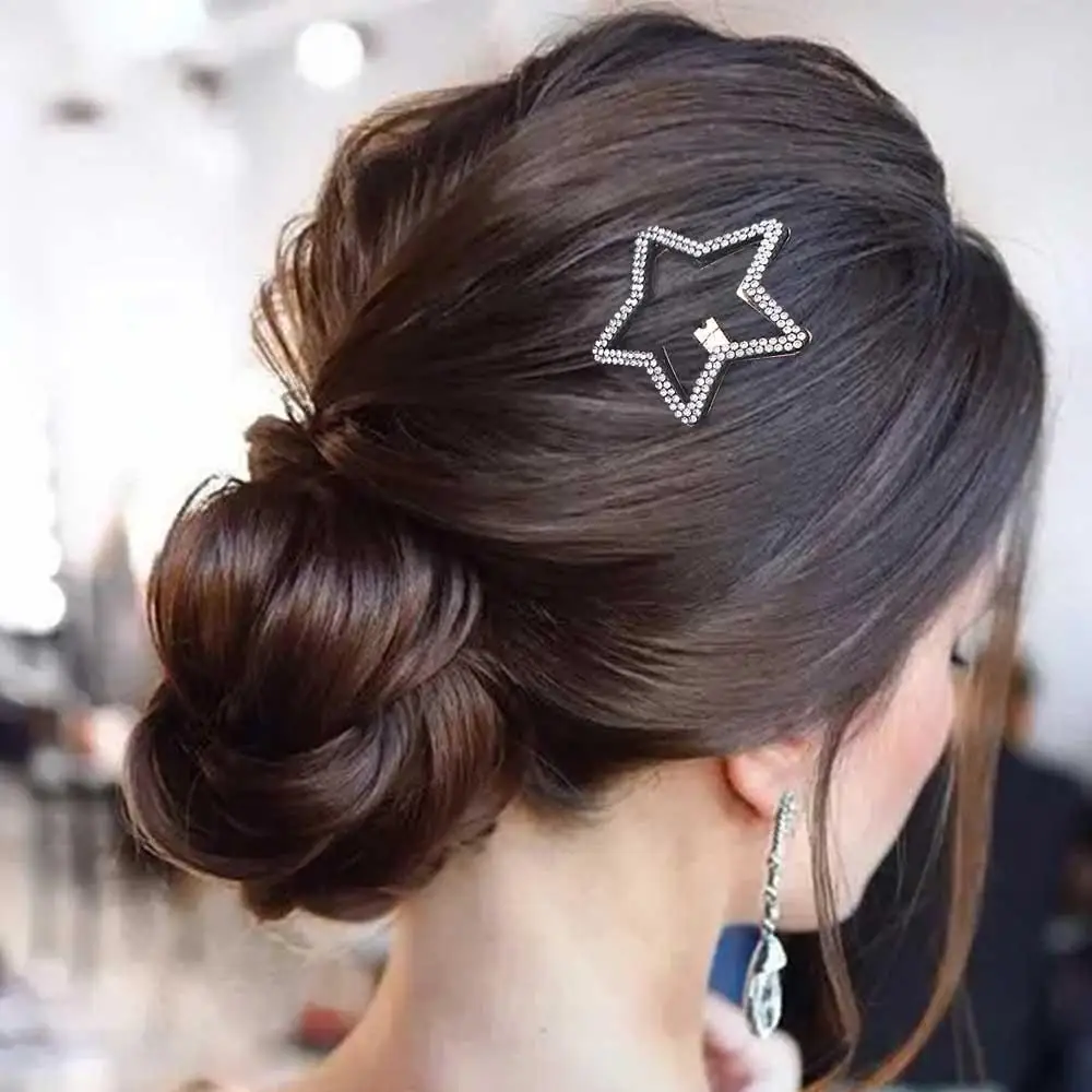 

Fashion Geometric Rhinestone Star BB Clip\ Metal Pentagram Star Side Clip Hair Accessories Side Clip Hollow Hair Clip Party