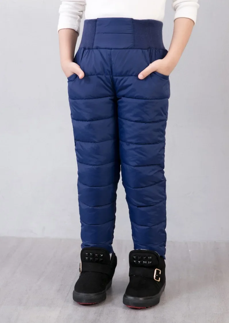 Winter Down Cotton Pants for Girls Children\'s Fashion Solid Parka Warm Trousers Casual Elastic Waist Straight Kids Pants Outwear