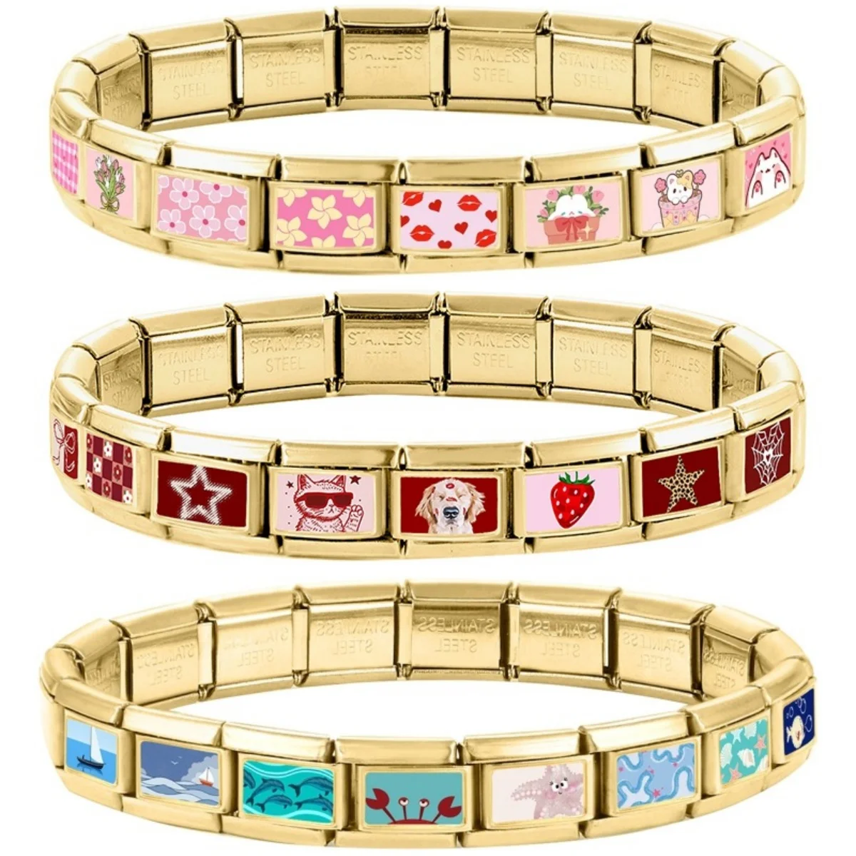 New Fashion Red Flowers Dog Cat Spider Animals Star Golden Italian Charm Links Fit 9mm Stainless Steel Bracelet DIY Making Gifts