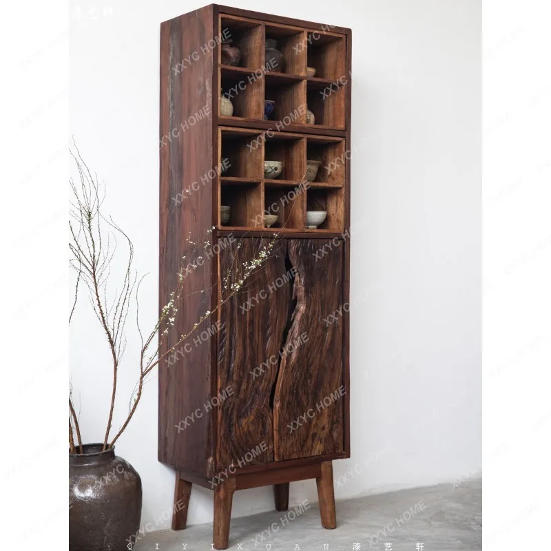 Wabi-sabi style solid wood sideboard, old wood living room b&b decoration tall cabinet