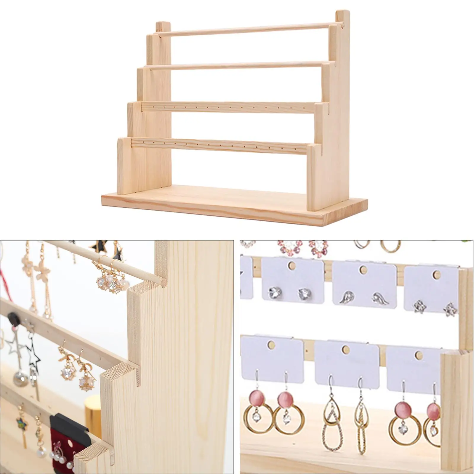 Wooden Earring Display Stand Jewelry Organizer Bangle Holder Necklace Rack Bracelet Watch Showcase Storage for Shop Display
