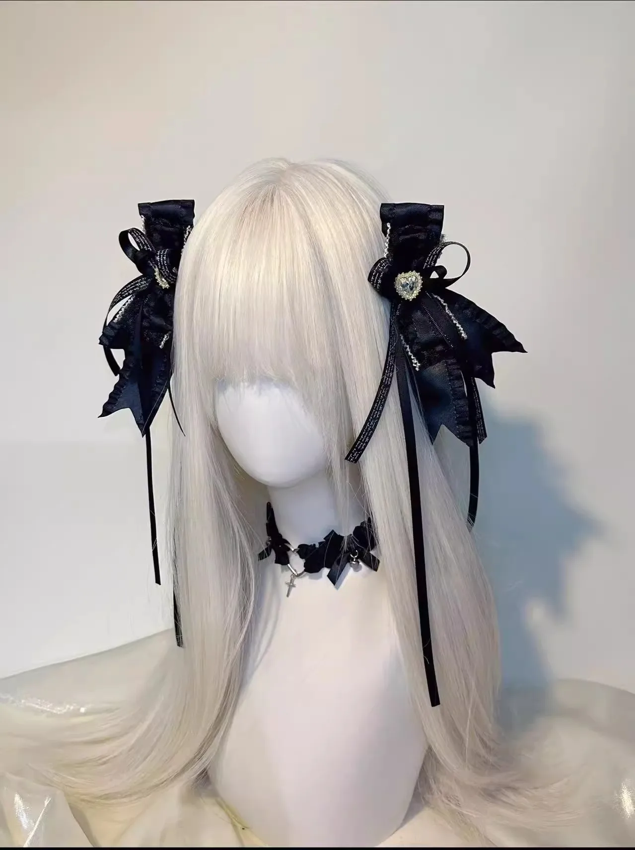 1 par artesanal gótico harajuku preto laço grampo de cabelo punk y2k menina doce grande arco grampos de cabelo duplo rabo de cavalo fita grampo de cabelo