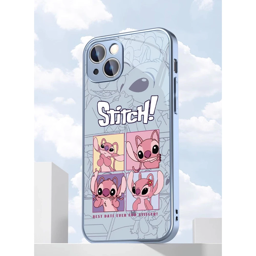 Cartoon Stitch Disneys Metallic-Color Phone Case For Samsung A 04 12 14 21 22 23 24 30 32 33 34 51 52 53 54 72 73 5G Glass Cover