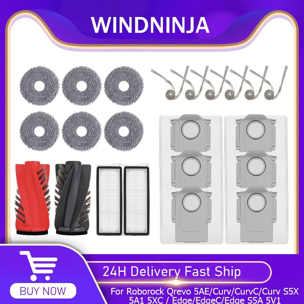 ل Roborock Qrevo 5AE/Curv/CurvC/Curv S5X 5A1 5XC/Edge/EdgeC/Edge S5A 5V1 فراغ جزء الجانب الرئيسي فرشاة تصفية ممسحة حقيبة ملحق