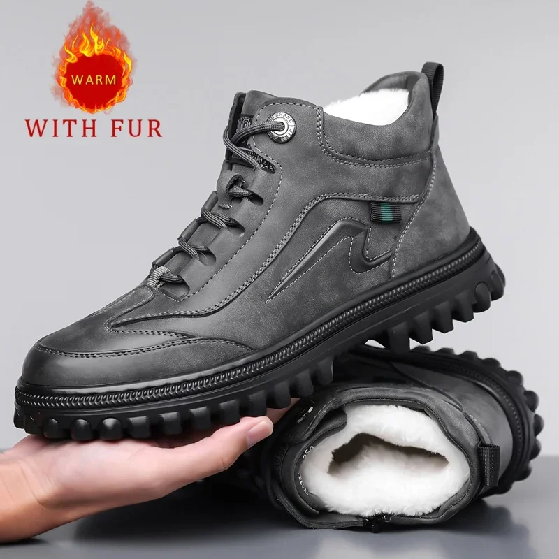 

Новые зимние мужские ботинки, утепленная универсальная хлопковая обувь, повседневные зимние ботинки с мягкой подкладкой, мужская кожаная обувь, уличная нескользящая обувь