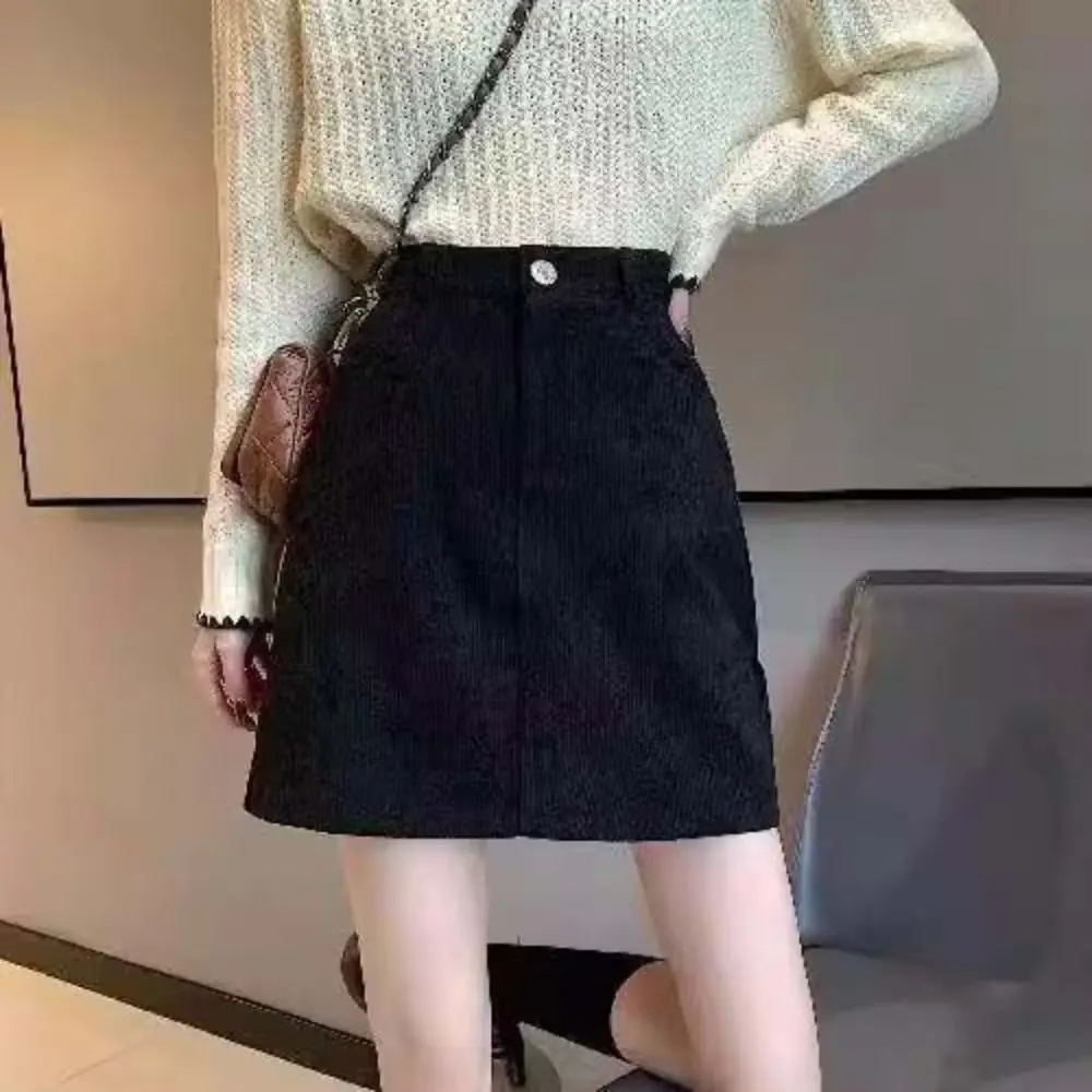 

Leisure High Waist Women Corduroy Skirt Spicy Girl Style Large Size A-line Short Skirt Autumn Winter Velvet Slim Fit Skirt Club