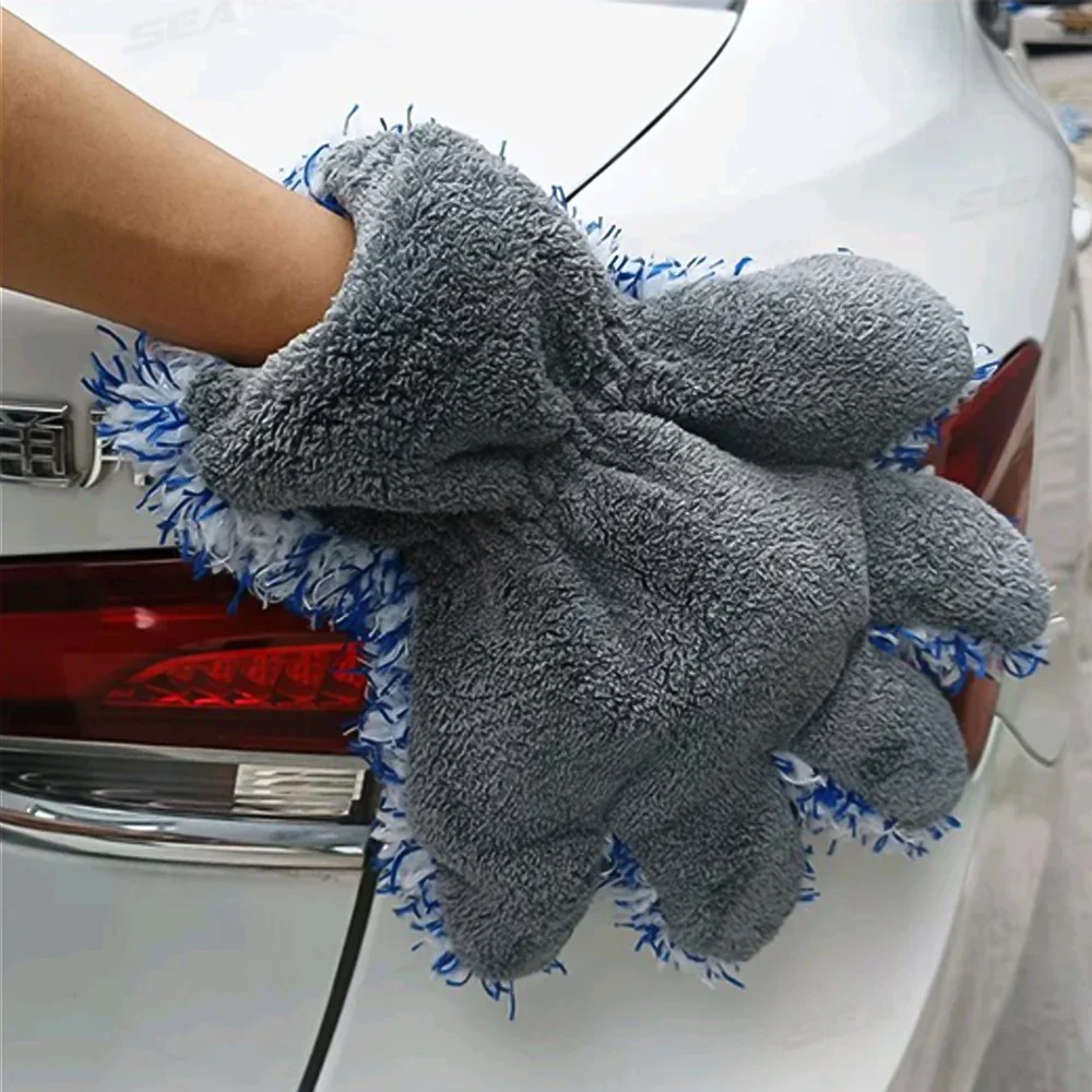 

Auto Double-sided 5 Finger Water Absorption Cleaning Glove Car Thicked Soft Microfiber Wash Gloves Cloth Motorcycle Accessories