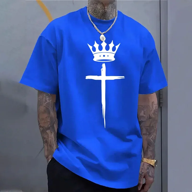 Summer Home Outdoor Comfort Breathable Cool Tops Cross Crown Men's 100% Cotton T-shirts Urban Casual Fashion Printed Tee Shirts