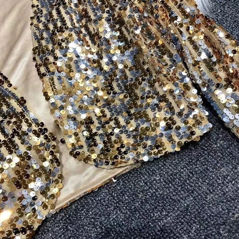 Damen Funkelndes Pailletten-Langarm-Crop-Top mit V-Ausschnitt und Offener Front, Glitzer-Bluse für Abendpartys, Nachtclubs, Raves und Festival-Outfits – Detail 7