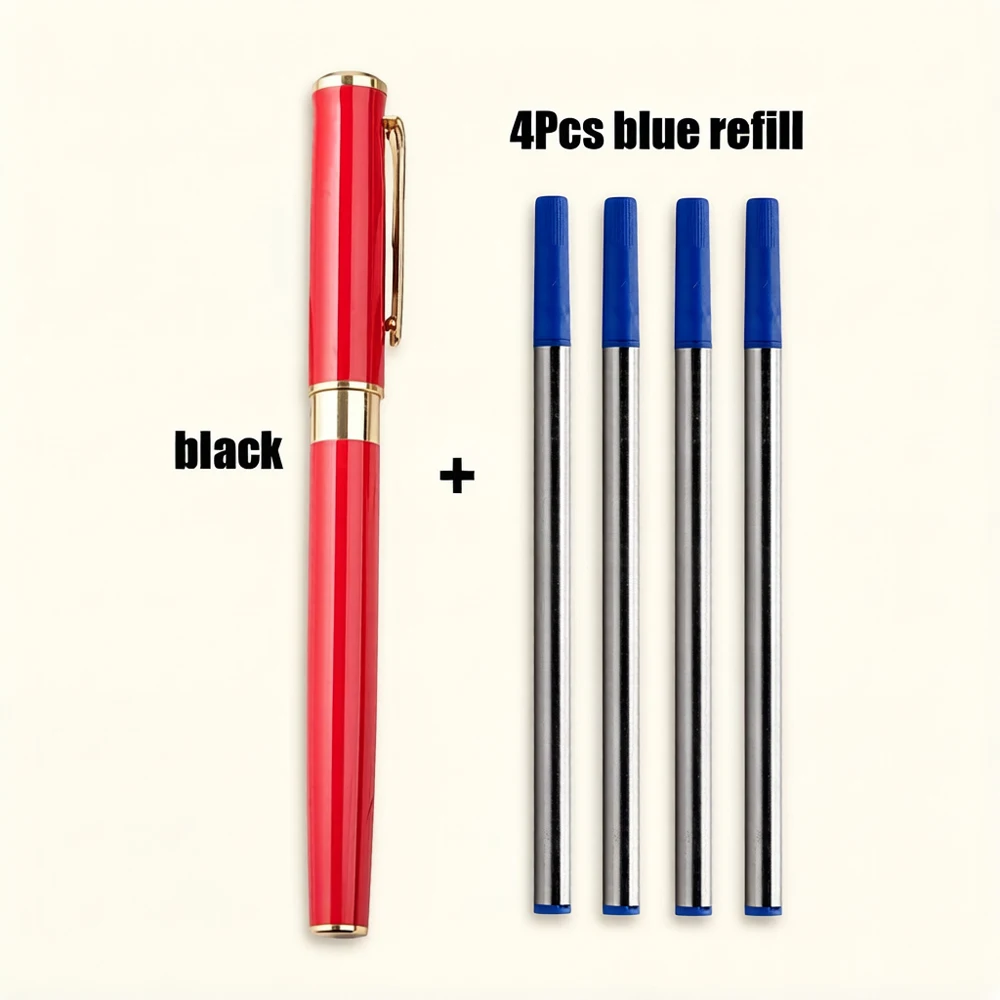 Metal Gel Pen Set 1+4Pcs Roller Ballpoint Pens for Business Men Signature Writing School Office Stationery Metal Pen Refill