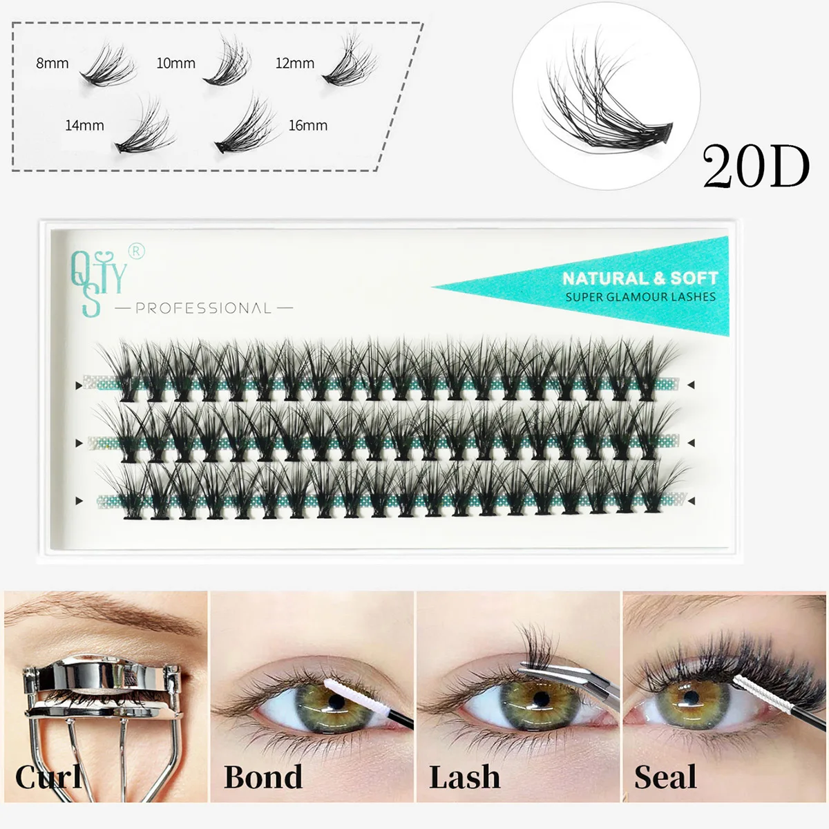 Lash Clusters DIY Lash Extensions Kit 100pcs Individual Lashes Clusters 20D CD Curl Eyelash Extension Kit with Applicator