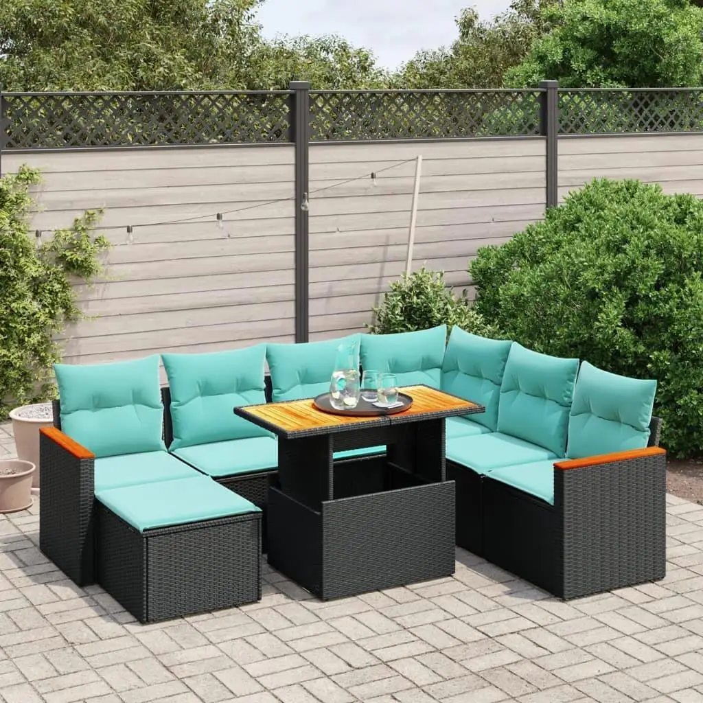 

8 Piece Outdoor Patio Sofa Set with Cushions Black Rattan Furniture Garden Seating