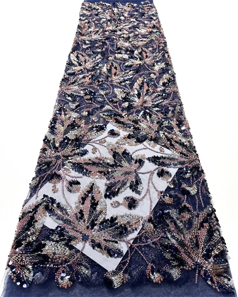 

Beautiful Fashion African Nigerian Beaded Embroidery Lace High-End French Sequins Lace Fabric For Wedding Party Dress Sew