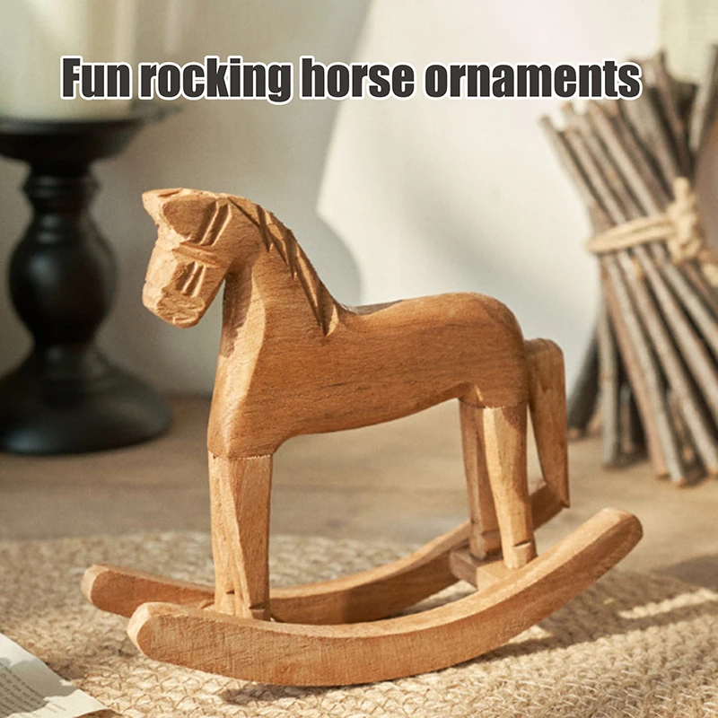 1Pcs Wooden Crafts Rocking Horse Statue Balance Art Figurines Home Decor Kids Toys Small Horse Hand Carved Home Decor【AliS8】