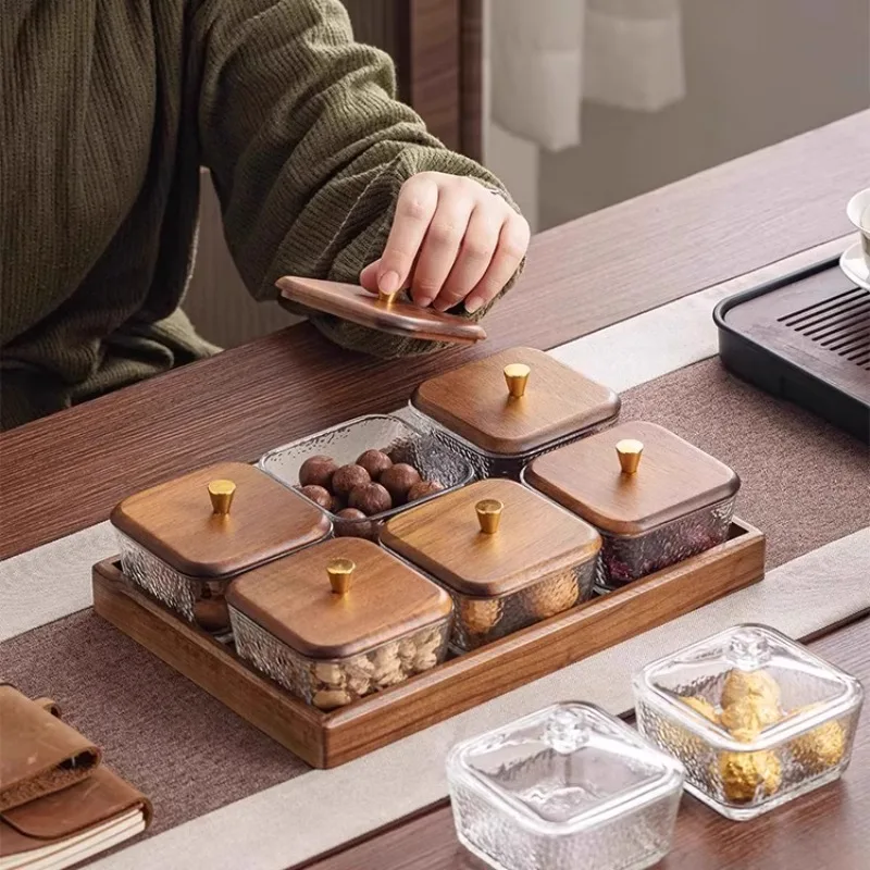 

fruit plate, snack plate household compartment, creative dried fruit plate dim sum sugar, glass dishes and fruit plates