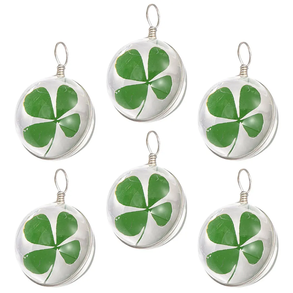 

6 шт., стеклянные подвески с четырьмя листьями и сушеными цветами, ювелирные изделия «сделай сам», аксессуары для ожерелья, серег, брелок, браслетов