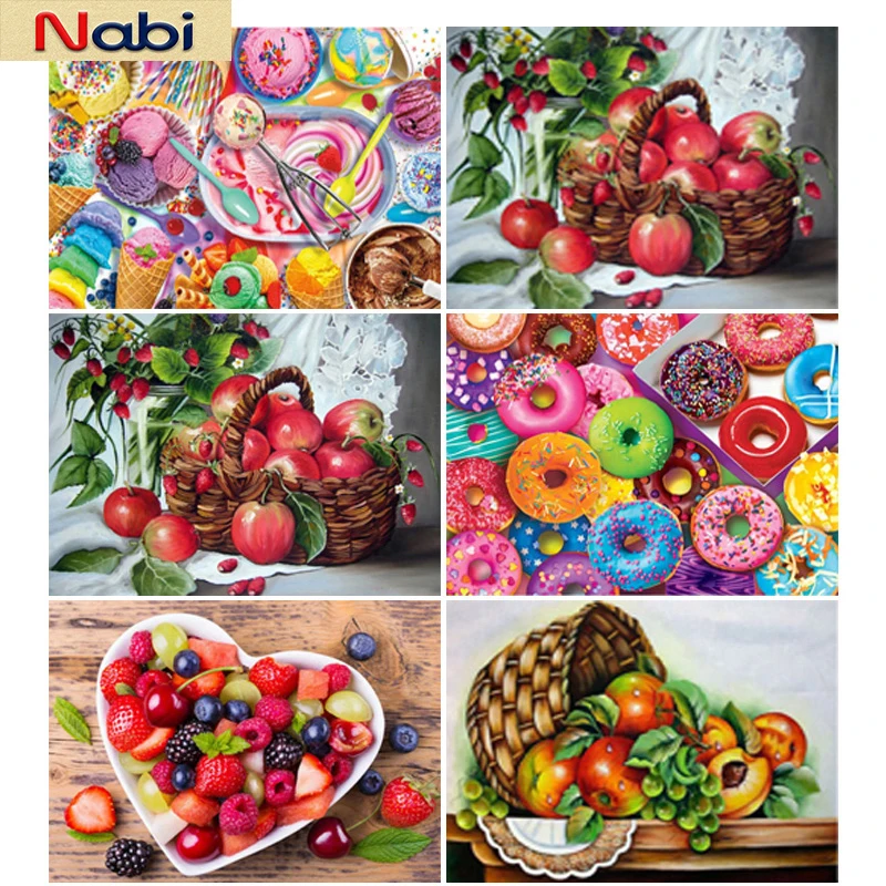 النبي الماس اللوحة كامل مربع/الحفر المستديرة 5D DIY بها بنفسك "التفاح دونات سلة الفاكهة" الماس التطريز الاكريليك عبر غرزة ديكور