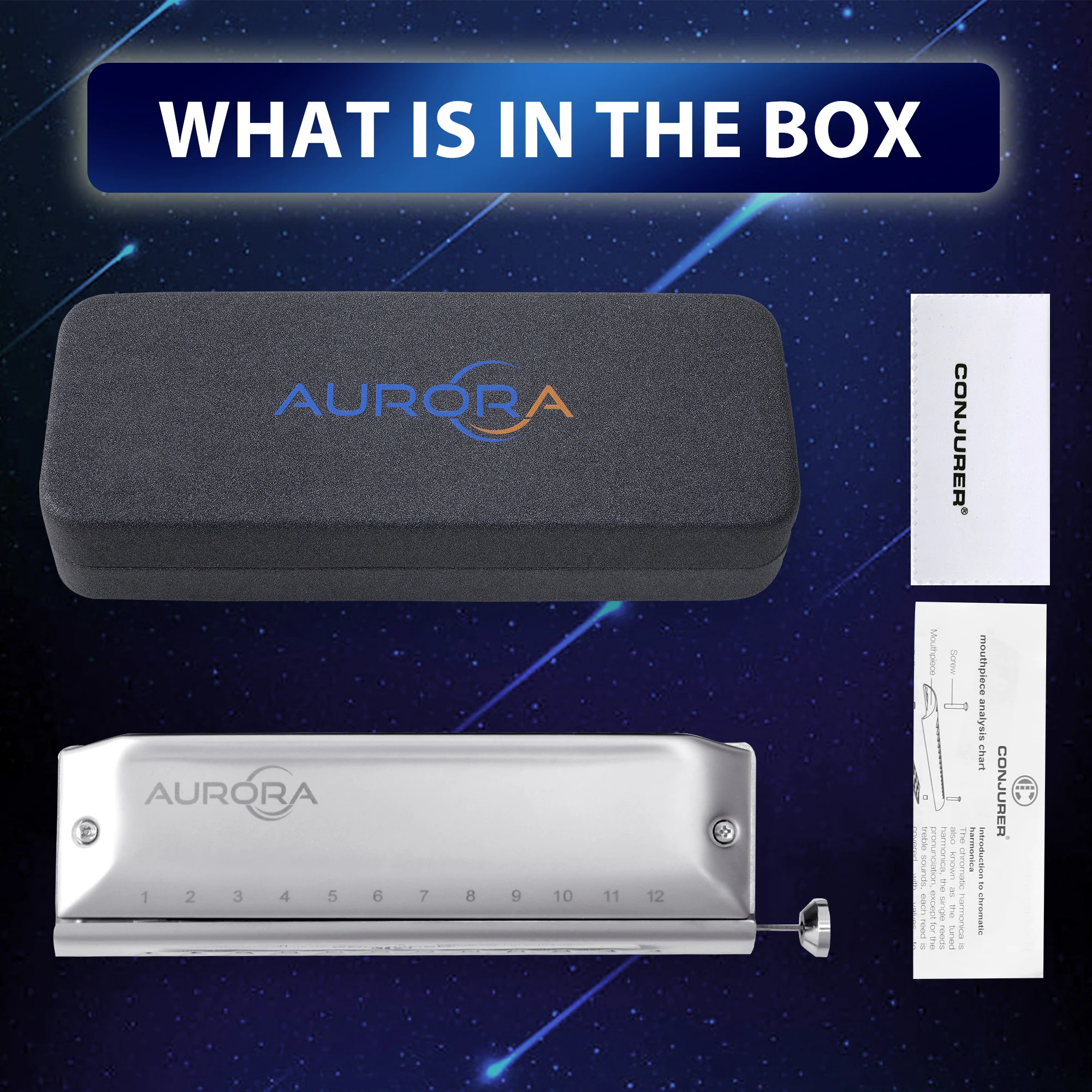 CONJURER Chromatic Harmonica AURORA 12 Holes Advanced High Quality with Different Keys for Professionals Beginners and Gifts