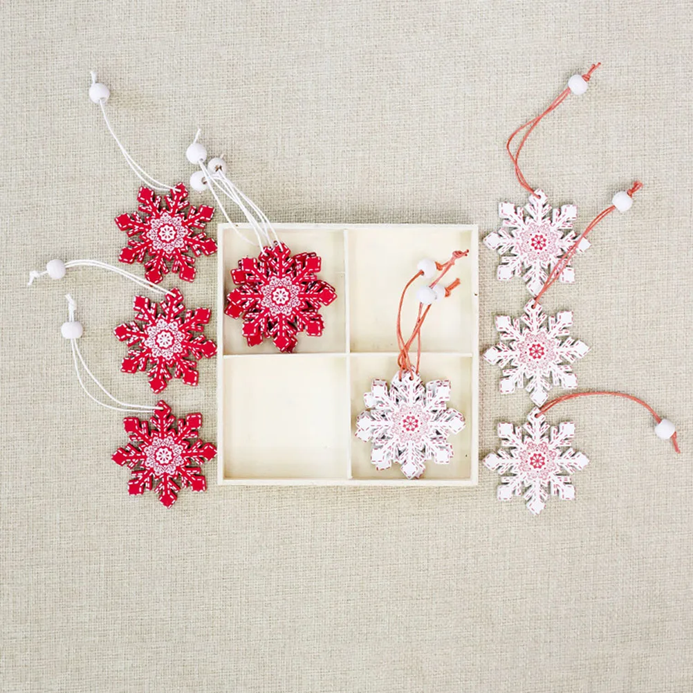 

12 Pcs Merry Christmas Ornaments Decorations Painting Snowflake Nordic Mini Pendant Wooden Snowflakes