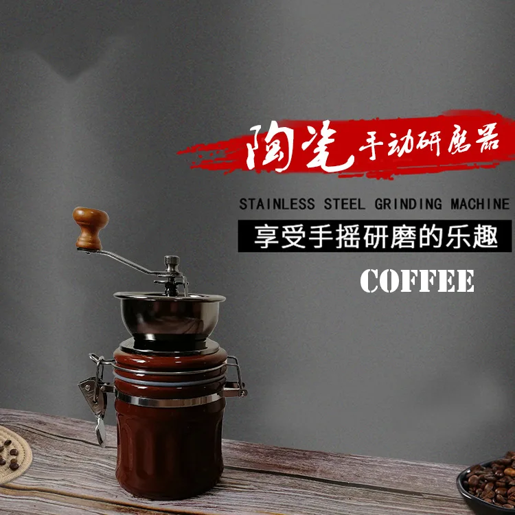 Manual Coffee Grinder with Sealed Jar, Ceramic Burr Mill in Canister Design for Home Travel