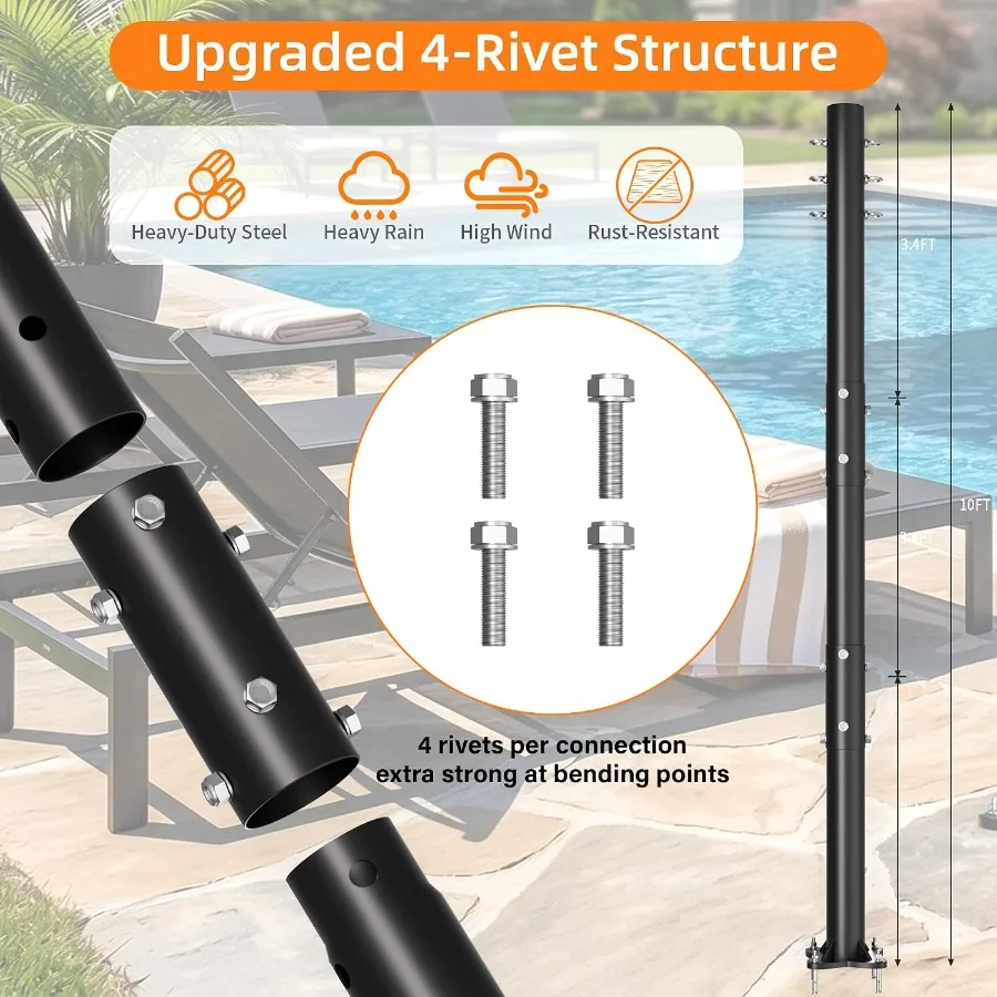 2 Pack Shade Sail Poles, 10 FT Heavy Duty Sun Shade Poles for Outdoor, 2.6'' Diameter Steel Sun Sail Poles for Ground Patio Gar