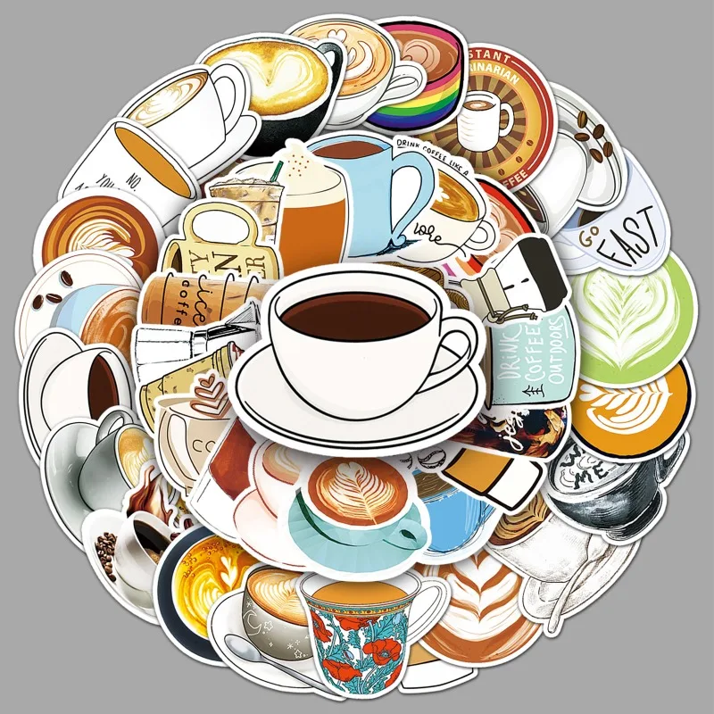 50pcs Non-infringing Cartoon Coffee Personalized DIY Decor Stickers for Luggage, Scooter & Notebook