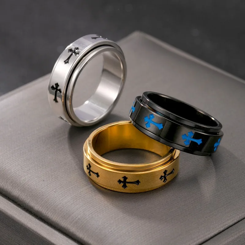 

Titanium steel ring, men's fashionable and versatile cross rings, stainless steel jewelry