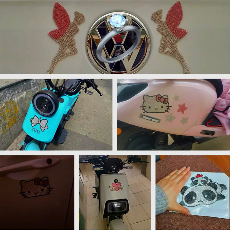 Car DIY Rhinestone Home Sticker Hello Kitty Kawaii Girly Sticker Sanrio Series Anime Cartoon Cute Multi-purpose Car Home Decor