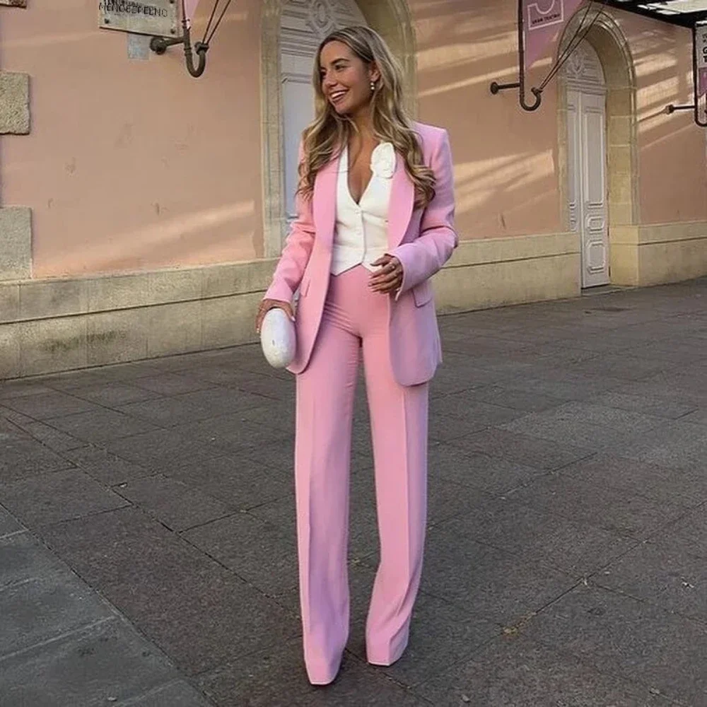 

Chic Shawl Lapel One Button Women Pants Sets Slim Summer Fashion Daily Office Lady Female Suits Two Piece (Blazer+Trousers)