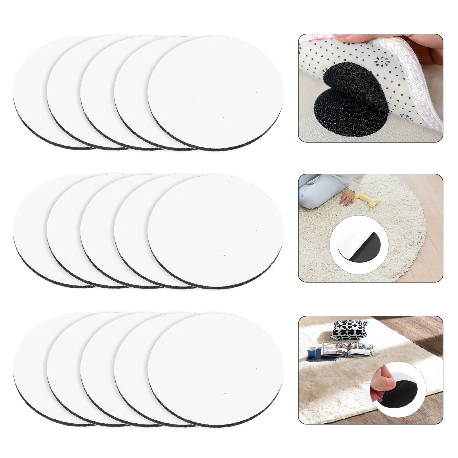 30Pairs Heavy Duty Carpet Gripper Adhesive Hook Loop Tape Non-Slip Washable Removable Reusable for Home Rug Cushion Fixing
