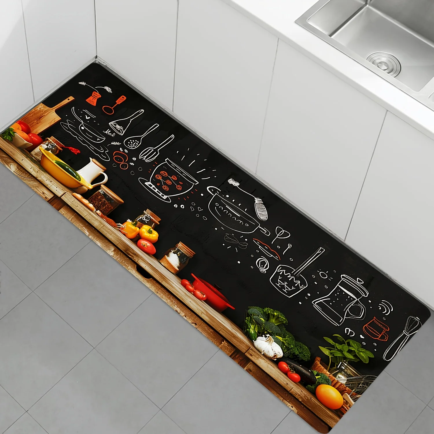 A Kitchen Mat for Utensils And Vegetables, Long Strip Shape, Soft Flannel, Non-Slip And Washable, Suitable for Entryways, Hall