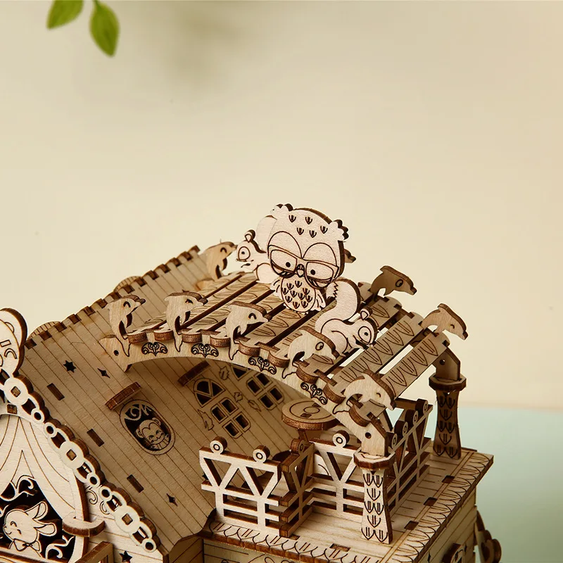 DIY 나무 풍차 동물 코티지 3D 퍼즐 소형 모델 키트 친구를위한 퍼즐 생일 선물