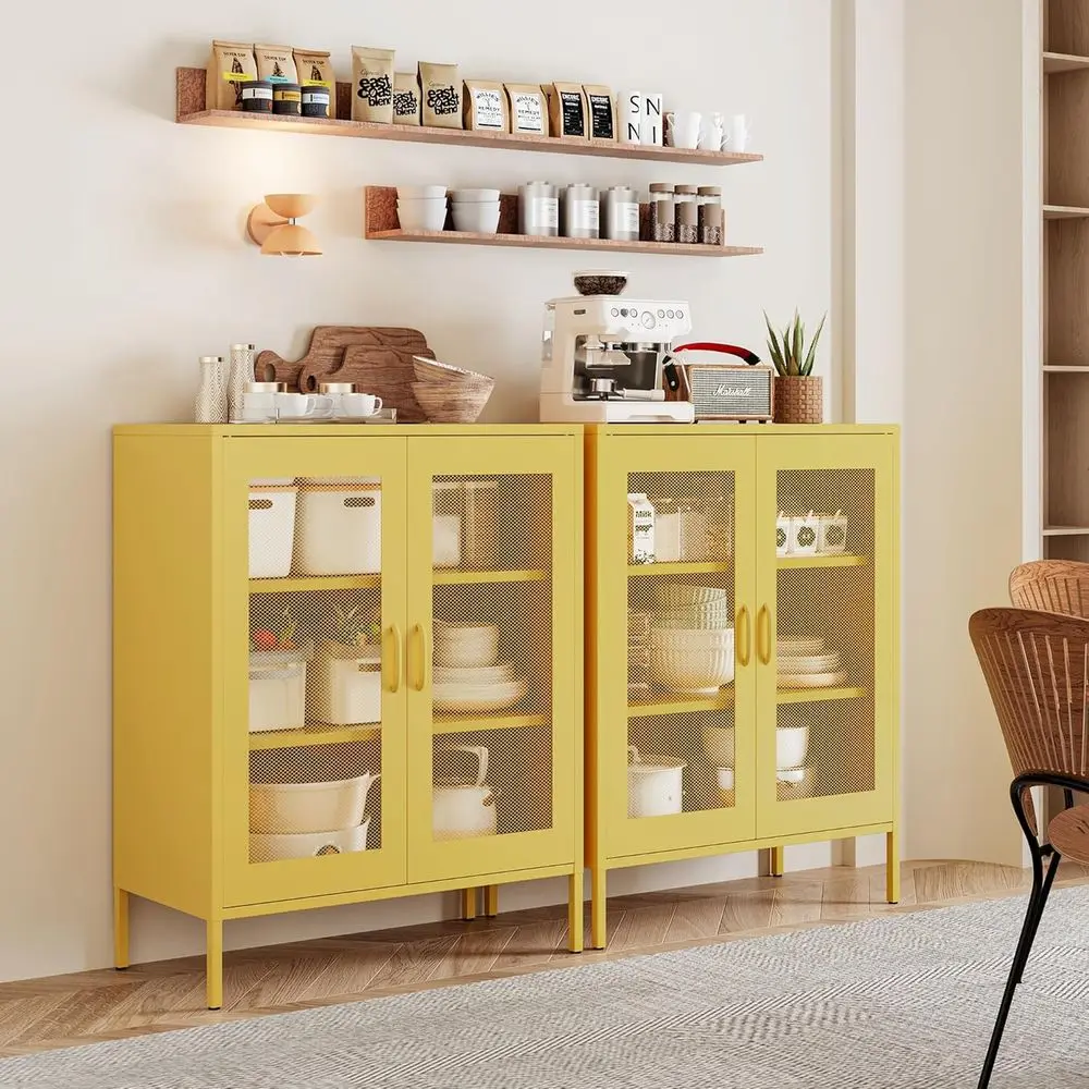 خزانة معدنية ذات رف قابل للتعديل مع بابين شبكيين، أصفر، لتخزين المنزل والمكتب (ارتفاع 40) #4