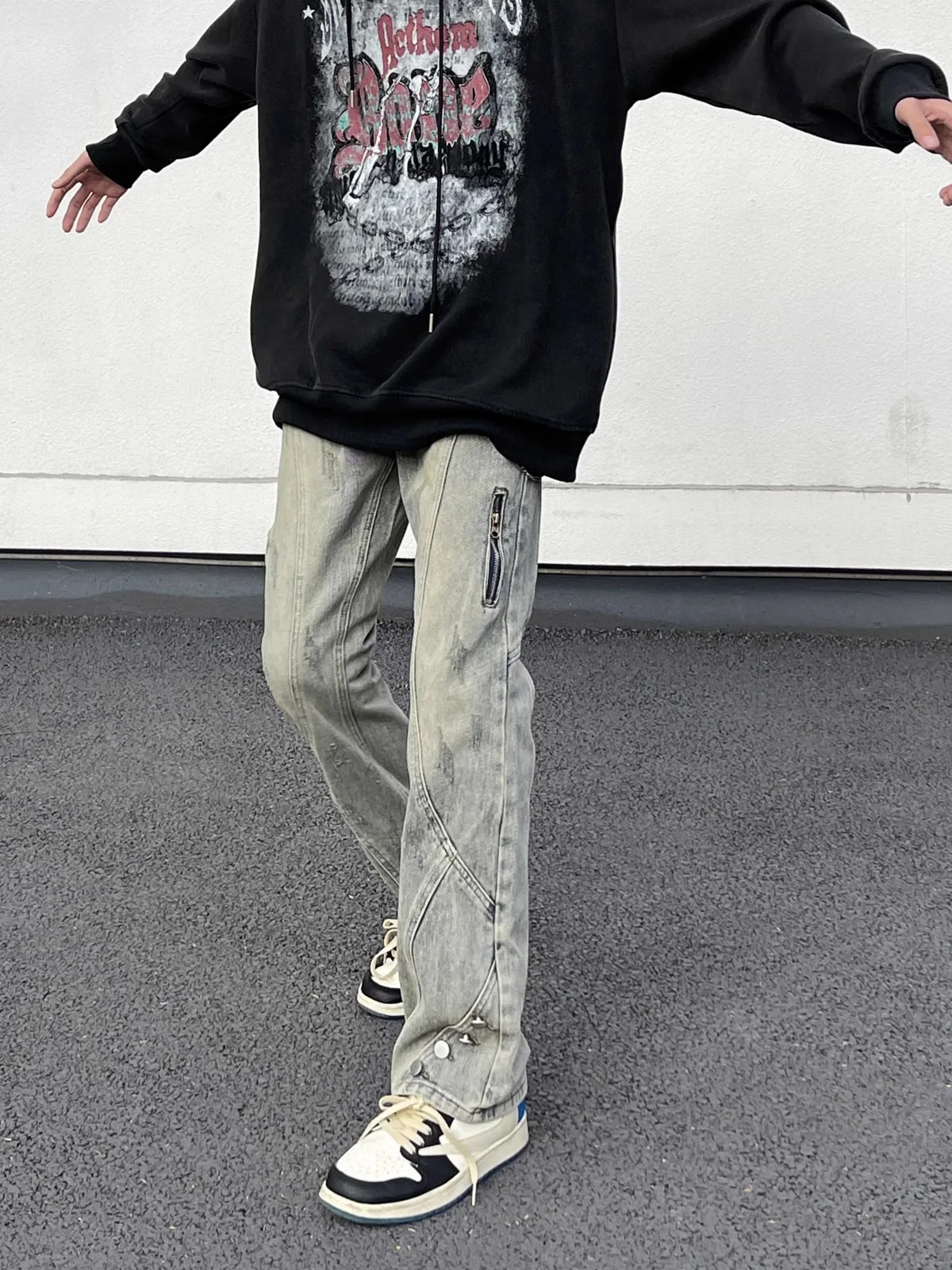 Jeans With Zipper Baggy Streetwear Straight Leg Y2k Blue Hip Hop Jean Vintage Men Man Pants FASHION Trendyol Denim Men's