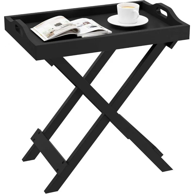 Lavish Home Folding End Table with Removable Tray Top for Living Room, Bedroom, Entryway, or Home Office, 23-Inch Tall, Black